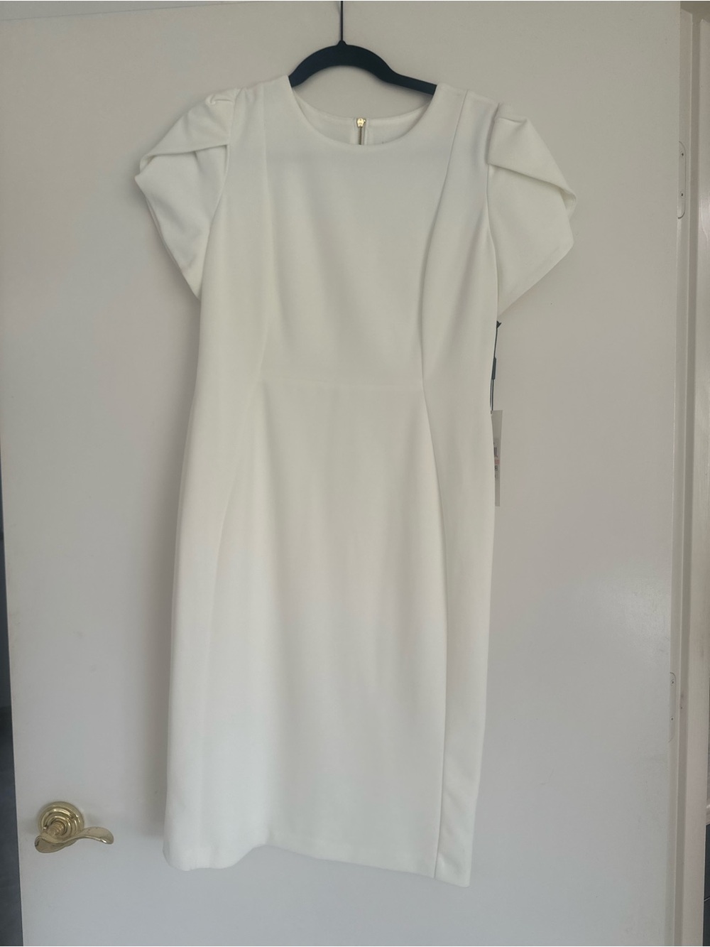Calvin Klein White Tulip-Sleeve Midi Sheath Dress